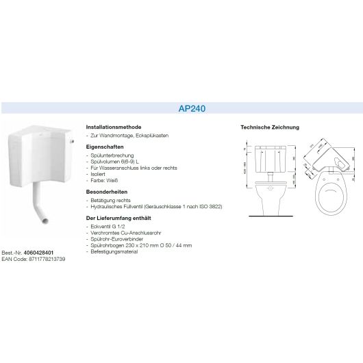 Spülkasten Schwab-Fluidmaster AP240 - Eckspülkasten