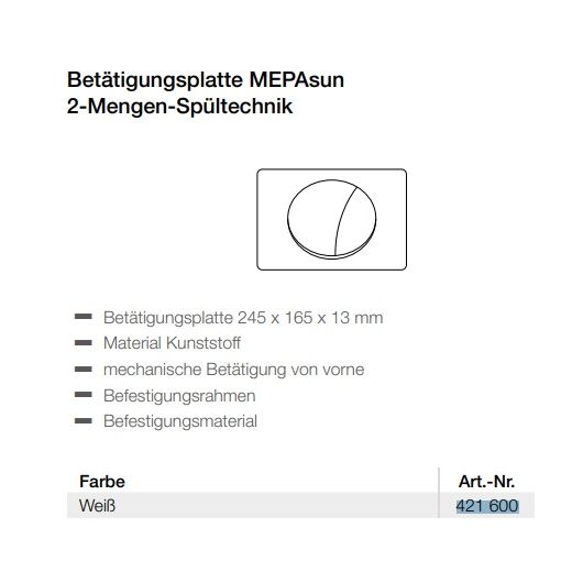 Betätigungsplatte Sun aus Kunststoff weiss passend zu Spülkasten Typ R11 - MEPA