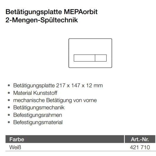 Betätigungsplatte ORBIT aus Kunststoff weiss passend zu Spülkasten Typ A31/R11/E31/B31/P31 - MEPA
